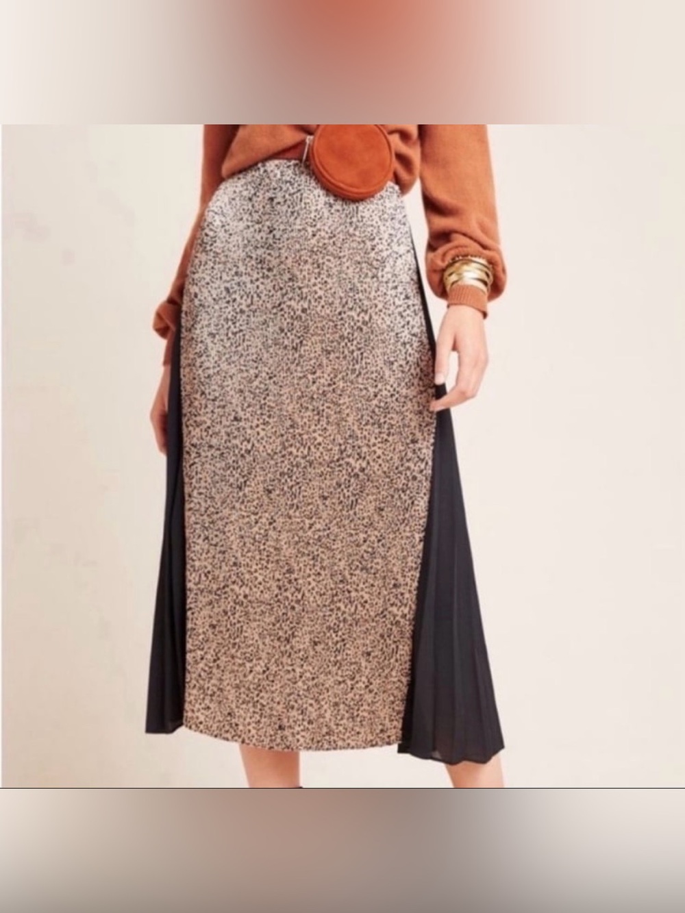 Anthropologie Current Air Riley Leopard Print Midi Skirt Tan Black Size XL